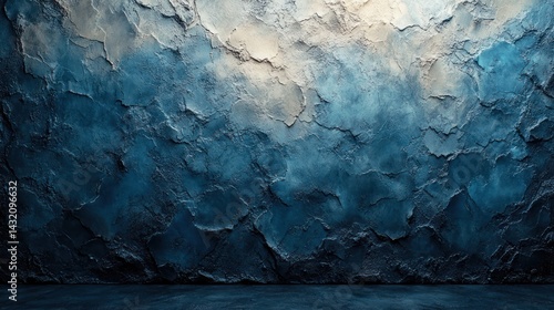 Abstract Blue Textured Wall Background: Deep Ocean Hues and Rough Surface