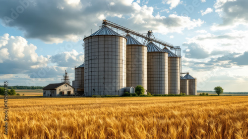 Obraz na płótnie Silos in a barley field. Storage of agricultural production w salonie