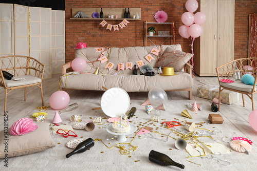 Interior of messy living ro...