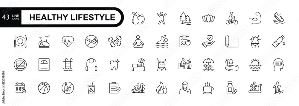 Healthy lifestyle line editable stroke Icons set. Healthy lifestyle line editable stroke Icons set.