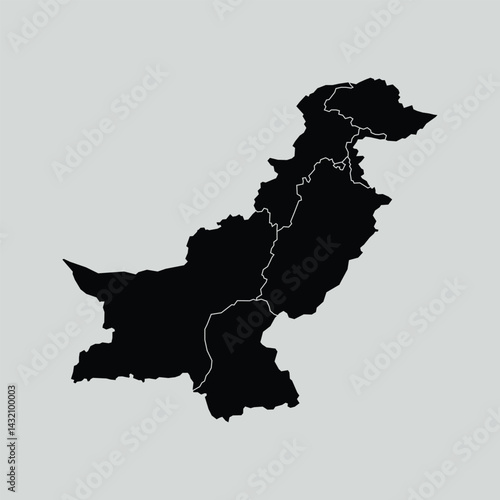 Vector illustration of Pakistan map divided into states and territories. White flat design isolated on a white background. Highly detailed illustration Middle East