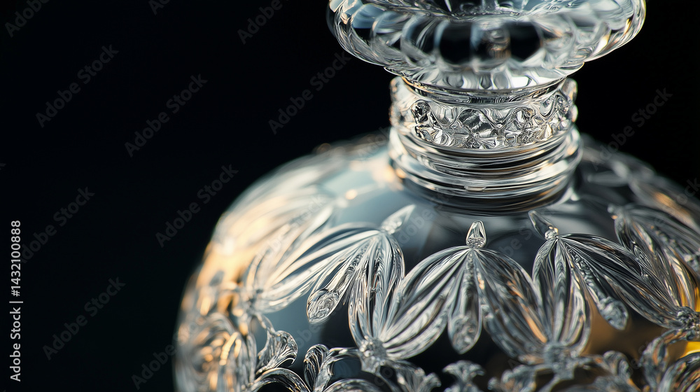 Detailed view of vintage perfume bottle with intricate cut-glass design.