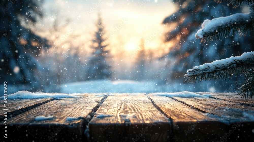 old vintage wooden background on snowfall day for winter Christmas celebration.