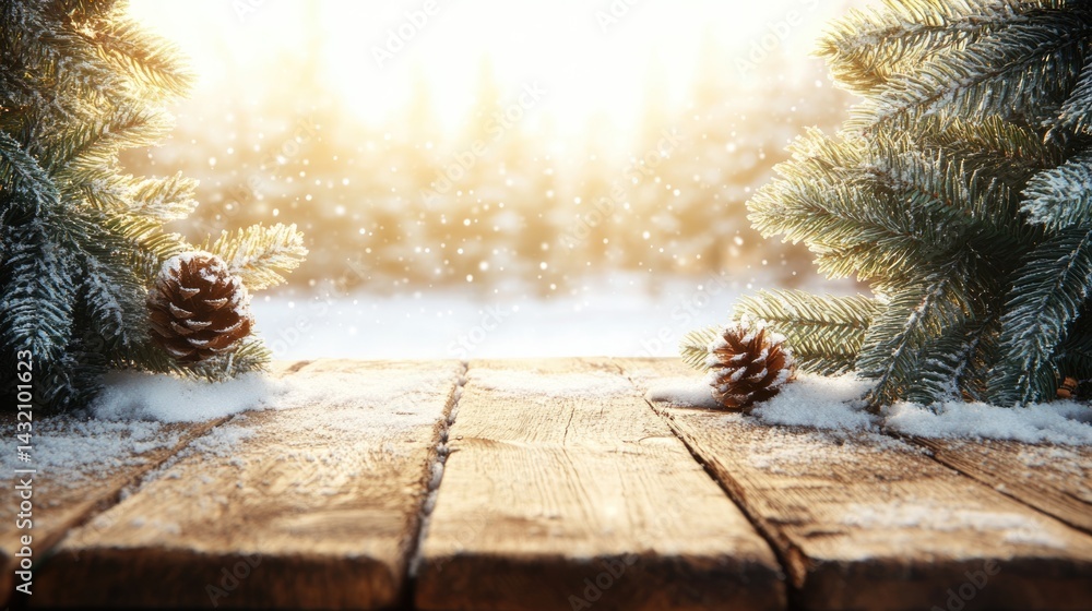 old vintage wooden background on snowfall day for winter Christmas celebration.