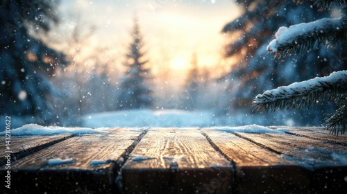 Obraz na płótnie old vintage wooden background on snowfall day for winter Christmas celebration. w salonie