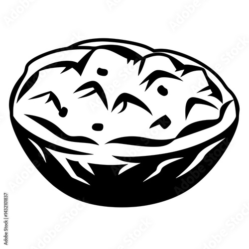 Black and white illustration of a delicious bowl of vegetable salad