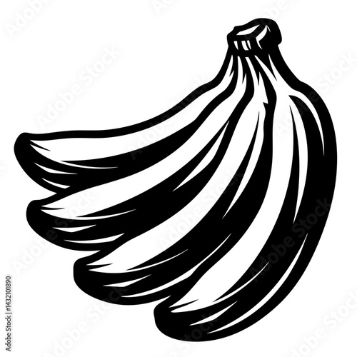 Stylized Banana Bunch Illustration in Black and White with Bold Outline