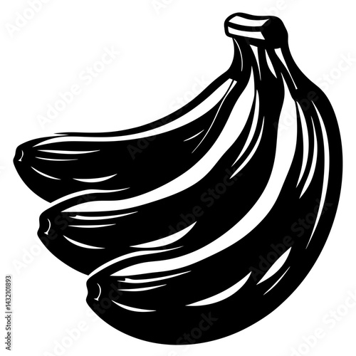 Striking Black and White Illustration of a Bunch of Ripe Bananas