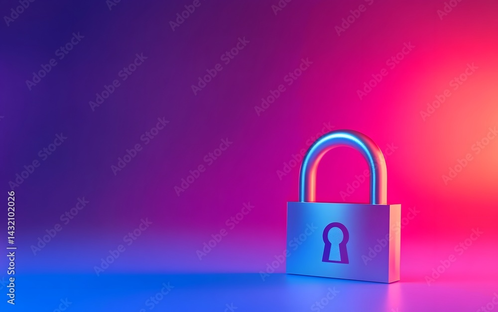 Cybersecurity Padlock Neon Gradient Background Cybersecurity Padlock Neon Gradient Background