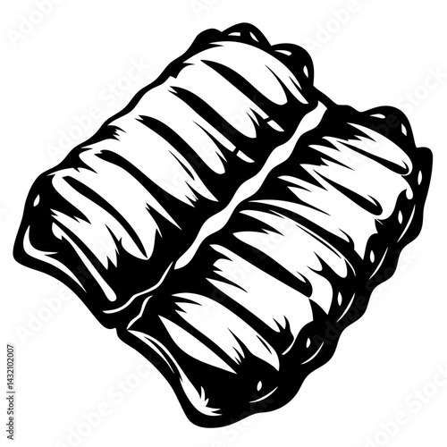 Bold monochrome illustration of two slabs of cooked pork spare ribs