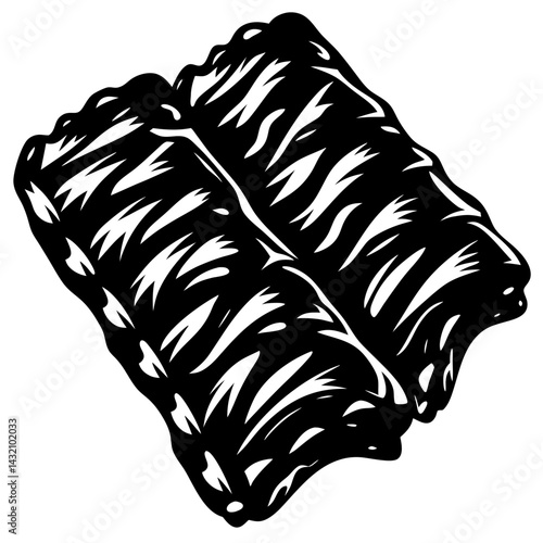 Stylized black and white illustration of two dolma rolls close together