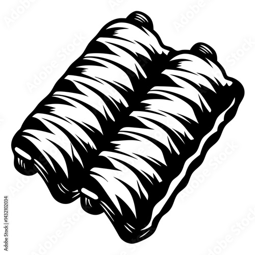 Monochrome vector illustration of a rack of ribs for grilling and smoking