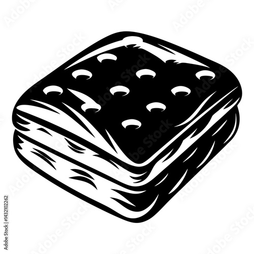 Monochrome Drawing of a Delicious Square Chocolate Wafer Cookie Treat