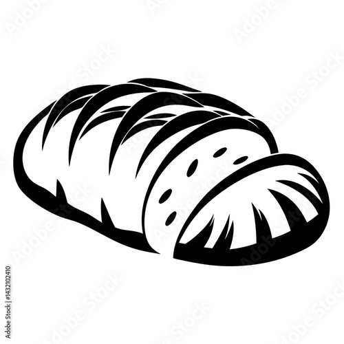 Black and white graphic illustration of sliced bread, a classic food