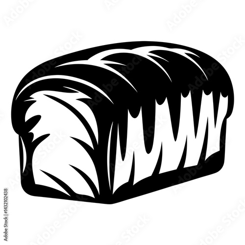 Monochrome Loaf of Bread Illustration with Stylized Slices and Crispy Edges