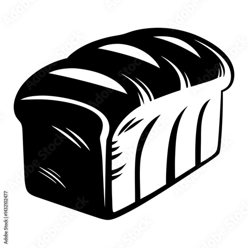 Monochrome illustration depicting a loaf of sliced bread with stylized details