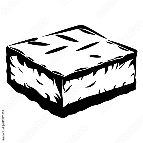 Isolated black and white image of a slice of baklava dessert pastry