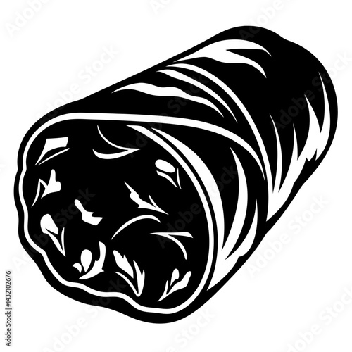 Stylized black and white illustration of a stuffed cabbage roll graphic
