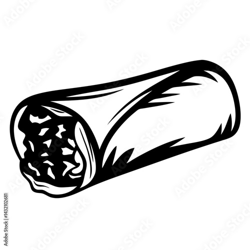 A delicious looking black and white burrito ready to be consumed soon