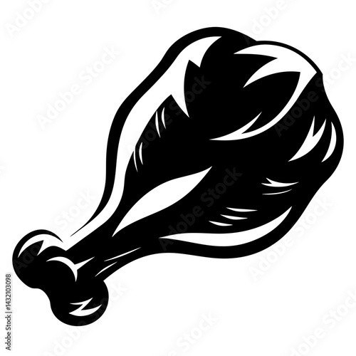 Stylized black and white chicken drumstick drawing, ready to eat with gusto