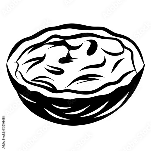 Abstract graphic representation of an open clam or geoduck in black and white