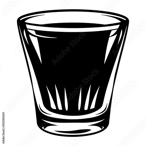 Stylized black and white shot glass illustration with abstract designs inside the glass