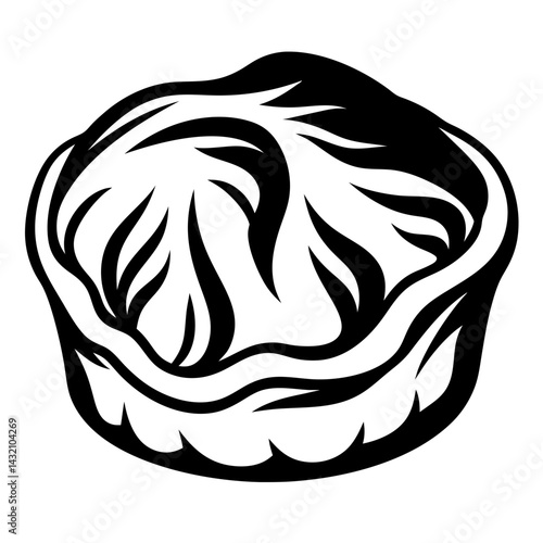 Abstract Monochromatic Illustration of a Dumpling, Showing Filling and Outer Dough Layer