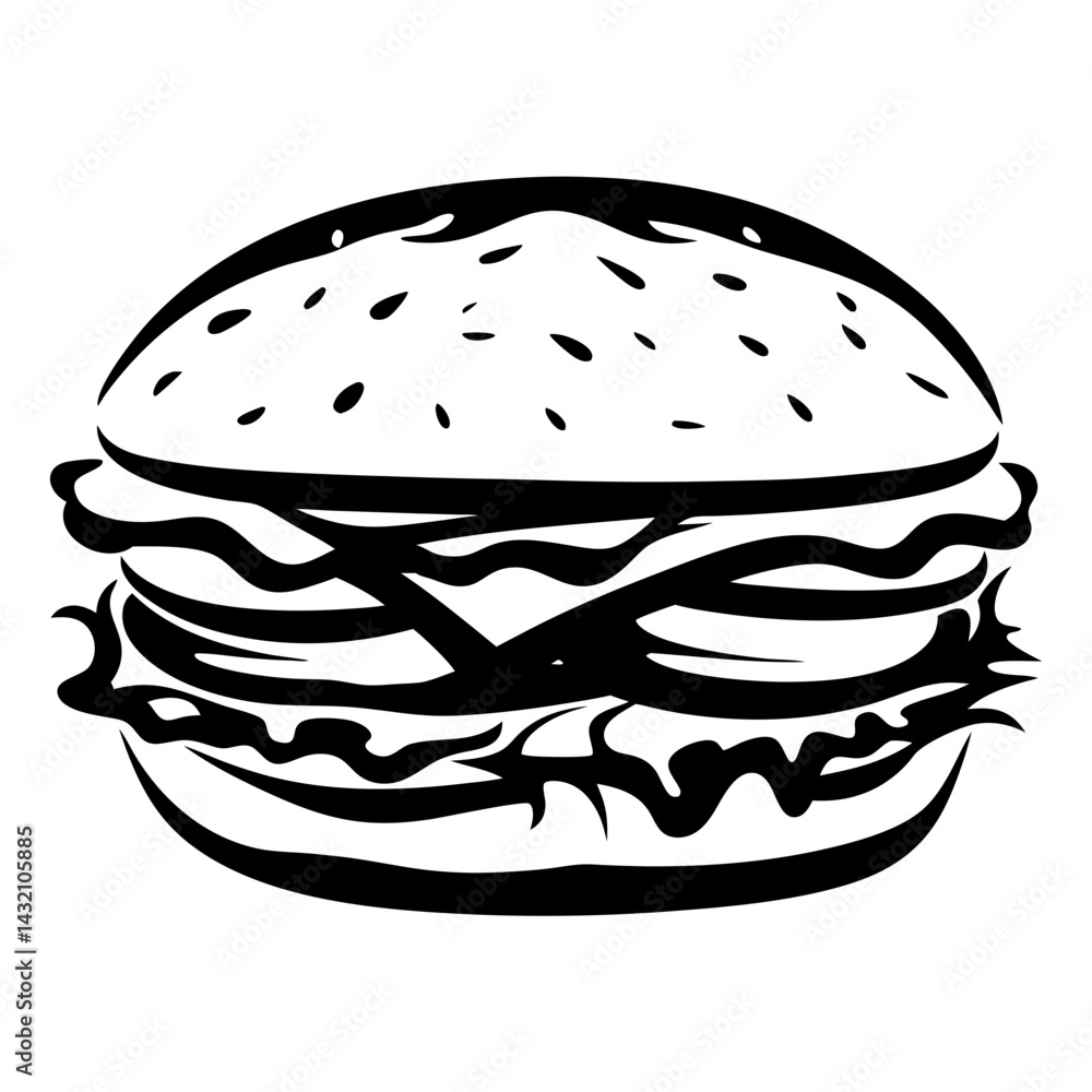 Bold minimalist graphic burger artwork in black and white illustration style Bold minimalist graphic burger artwork in black and white illustration style