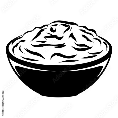 Monochromatic depiction of mashed potatoes in a bowl in a simple style