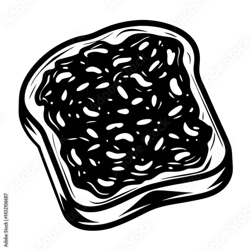 Monochrome illustration of a slice of toast smothered in delicious jelly or jam