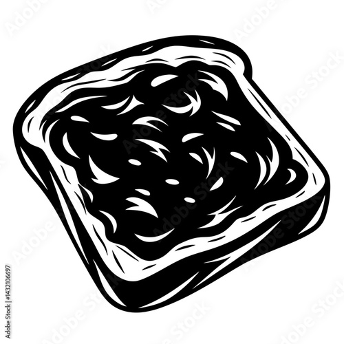 Monochrome toast illustration featuring a generous topping of jam or jelly
