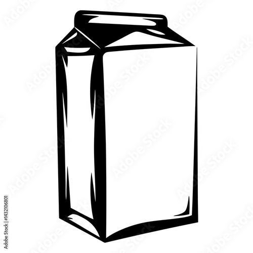 Bold black and white illustration of a classic gable top carton