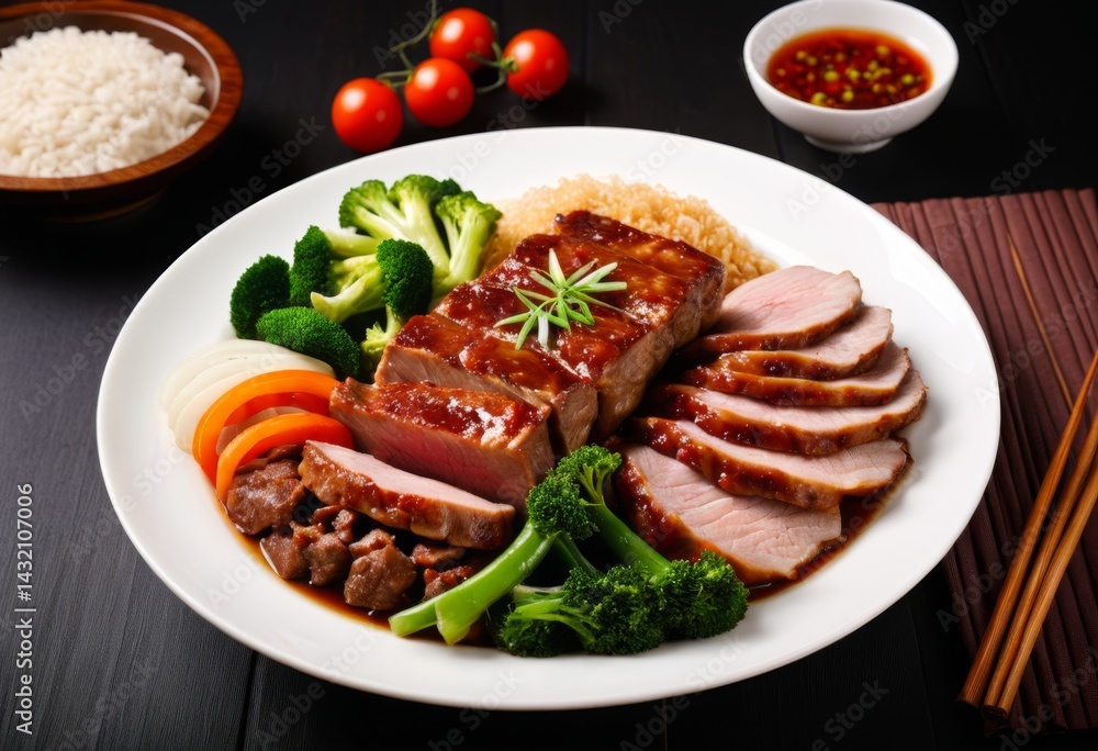 A plate of meat dishes is placed on the table A plate of meat dishes is placed on the table