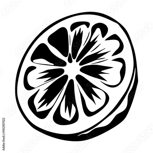 Abstract Slice of Citrus Fruit, A Graphic Black and White Illustration