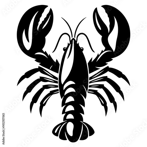 A striking monochrome depiction of a lobster with powerful claws outstretched