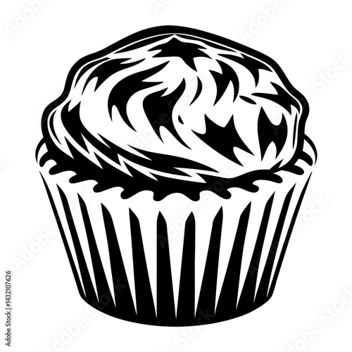 Black and white abstract cupcake illustration suitable for confectionery designs