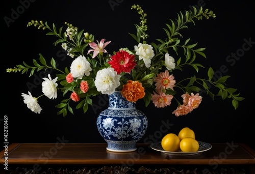 Wallpaper Mural On the table is a bottle of flowers and two lemons Torontodigital.ca