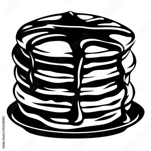 Stack of Black and White Pancakes with Syrup on a Plate Graphic