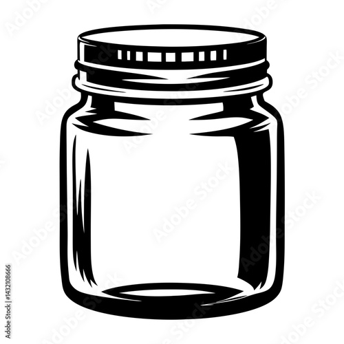 Stylized black and white illustration of a glass jar with a lid