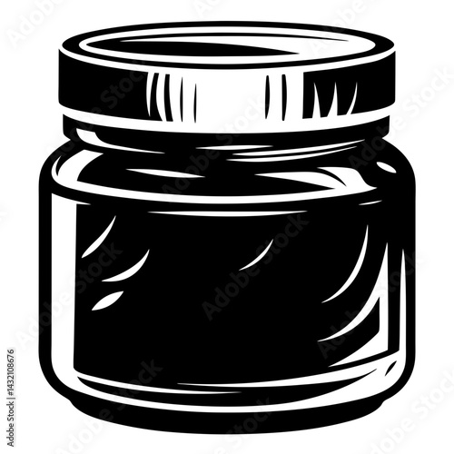 Stylized Black and White Illustration of a Jar Filled with Dark Substance