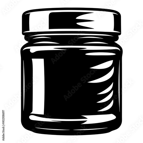 Black and white jar with a cap, graphic illustration style vector