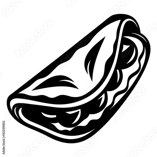 Stylized black and white illustration of a savory taco food item