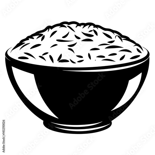Black and white bowl overflowing with grains in graphic illustration style