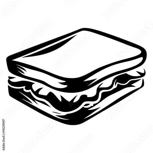 Monochrome stylized illustration of a sandwich with fillings on white background
