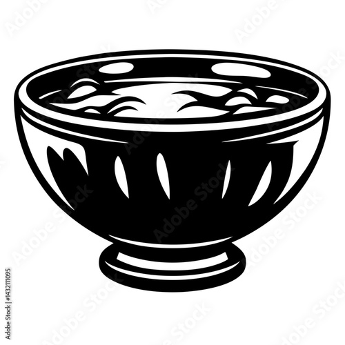 Stylized Black and White Bowl of Soup on a Pedestal Base