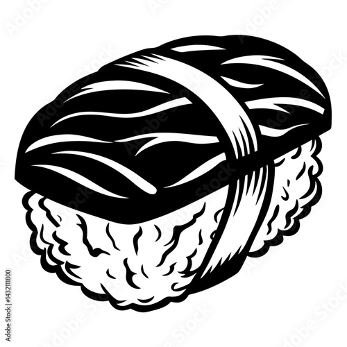 Monochromatic Illustration of Nigirizushi, a Classic Japanese Delicacy Ready to Eat