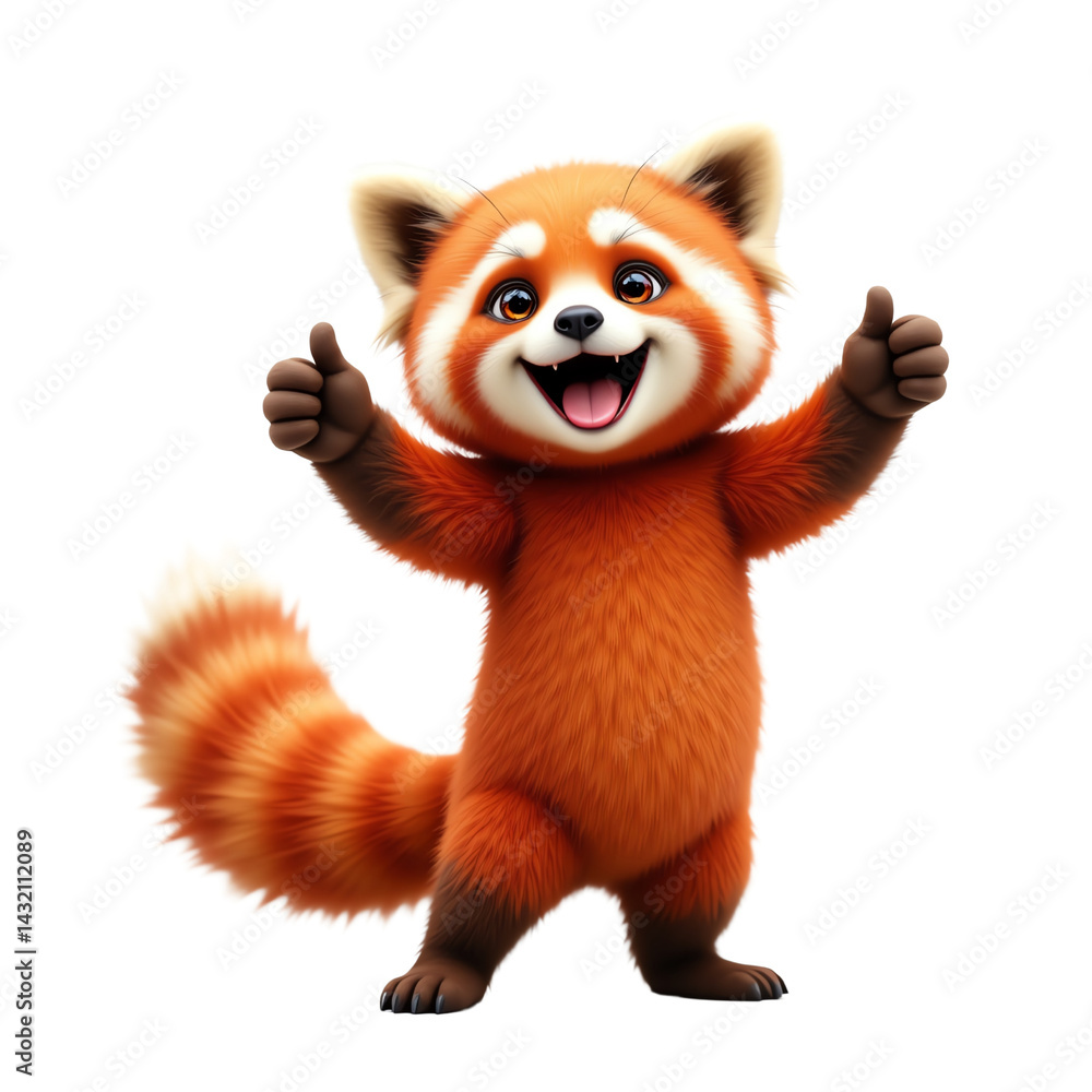 Obraz premium Cheerful red panda character, white isolate background