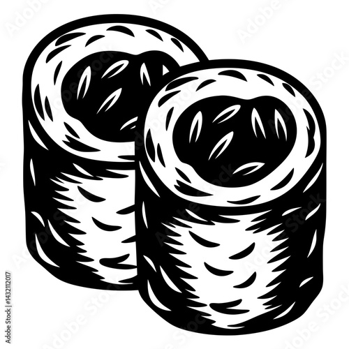 Graphic Monochrome Image of Two Rolls of Maki Sushi Style Icon