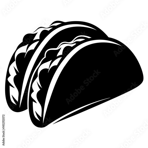 Monochrome vector illustration of two tacos ready for serving and eating