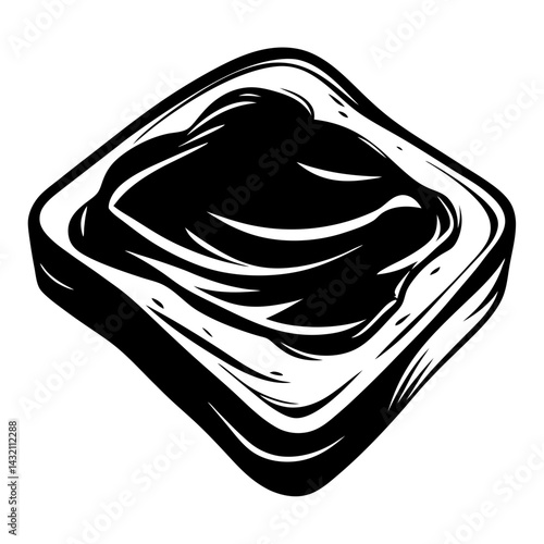 Stylized monochrome illustration of a square slice of bread with jam
